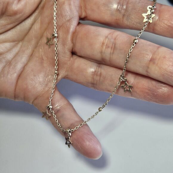 Sterling Silver Dangling Stars Ball Chain Anklet 9.5" - Picture 2 of 13